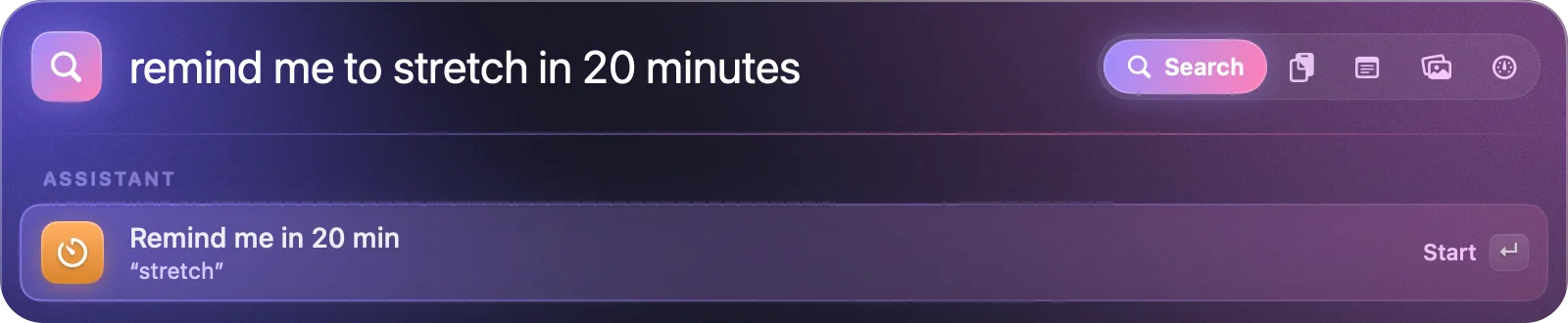 remind me to stretch in 20 minutes: Remind me in 20 min, stretch